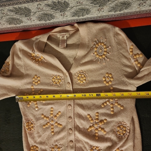 Sundance Catalog Embellished Cardigan Wool Cashmere Angora Cotton 3/4 Sleeve S - Picture 9 of 10